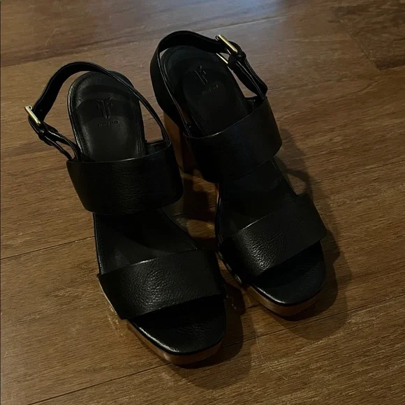 Frye Tori Black Leather Block Platform Heel Sandals 7.5 - Picture 4 of 8